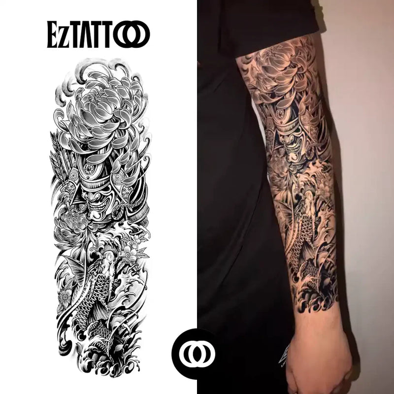 Samurai Koi Braço Fechado Tatuagem Temporária