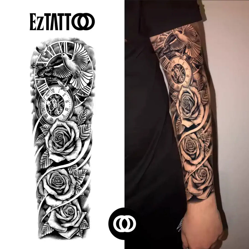 Entre Asas e Horas Braço Fechado Tatuagem Temporária