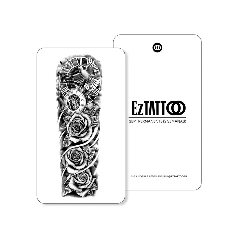 Entre Asas e Horas Braço Fechado Tatuagem Temporária