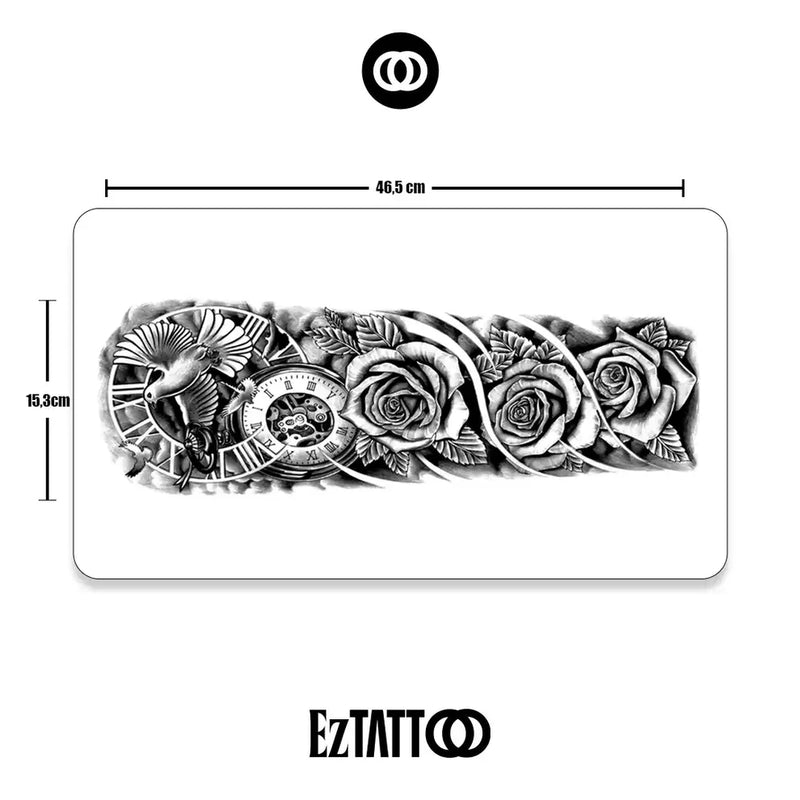 Entre Asas e Horas Braço Fechado Tatuagem Temporária