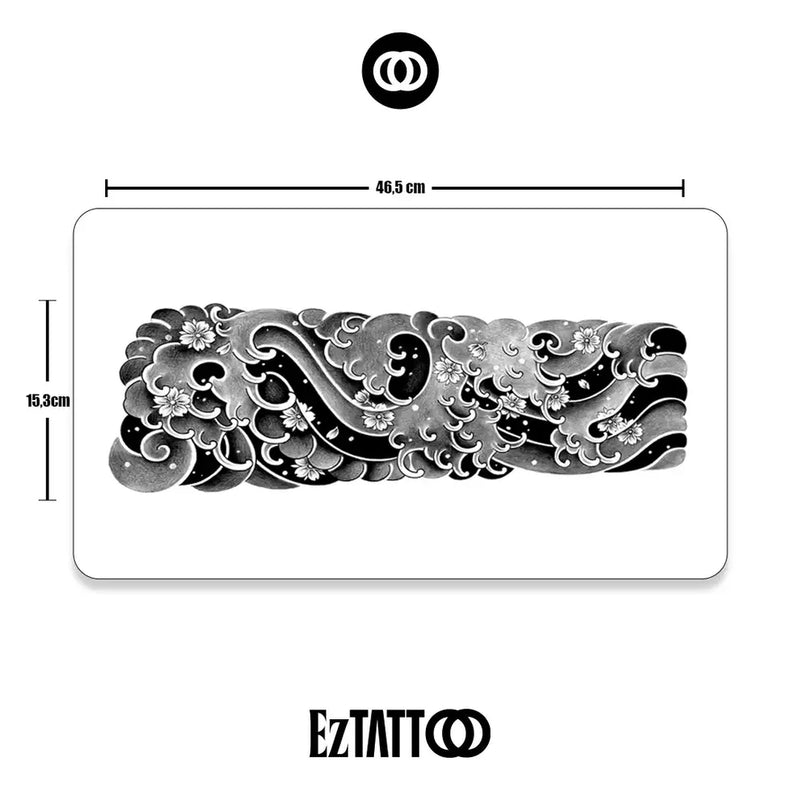 Ondas e Flores Braço Fechado Tatuagem Temporária