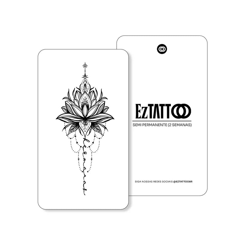 Flor de Lótus com Caligrafia Tatuagem Temporária