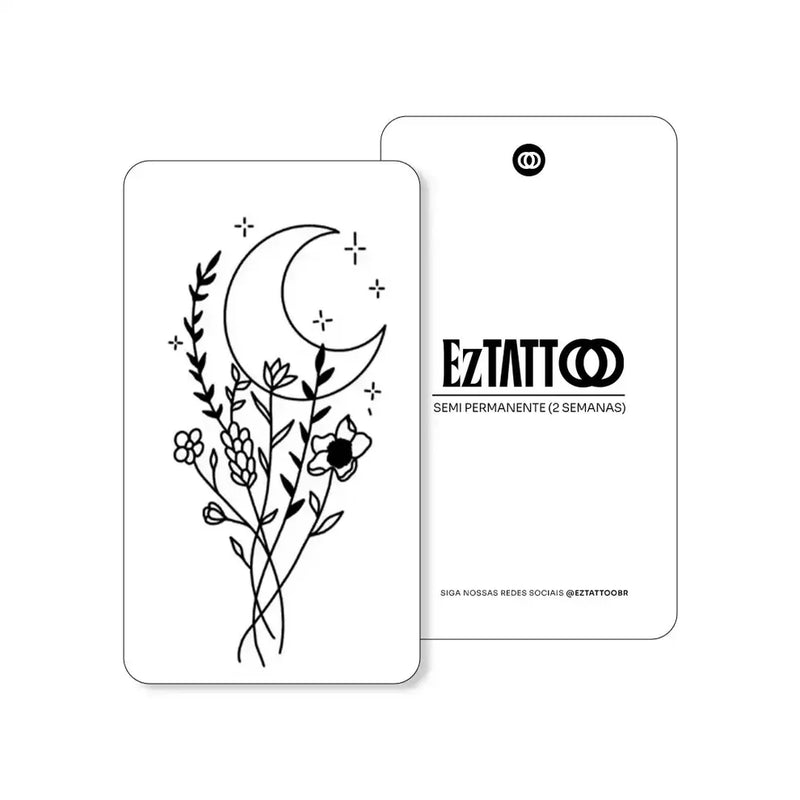 Flores e Lua Crescente Tatuagem Temporária Delicada