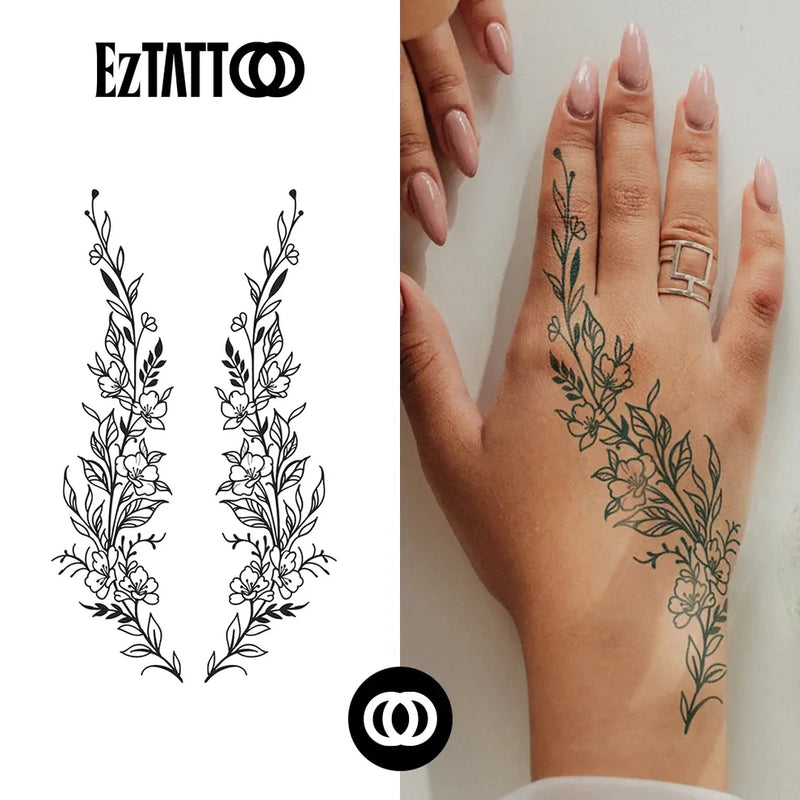 Ramo de Flores Tatuagem Temporária Delicada