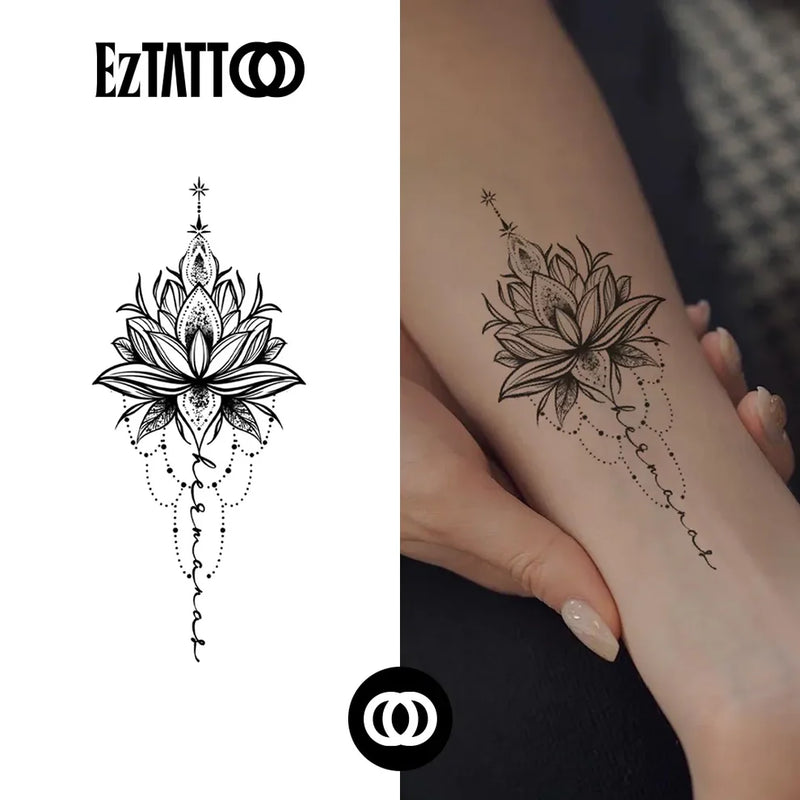 Flor de Lótus com Caligrafia Tatuagem Temporária