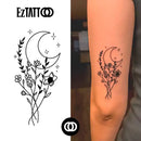 Flores e Lua Crescente Tatuagem Temporária Delicada