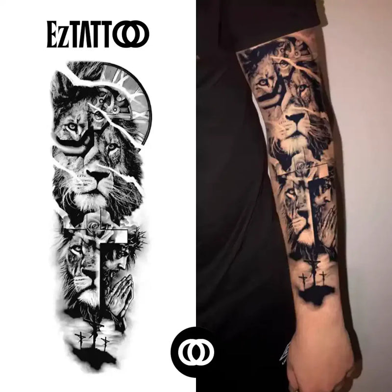 Cruz, Coragem e Caminho Braço Fechado Tatuagem Temporária