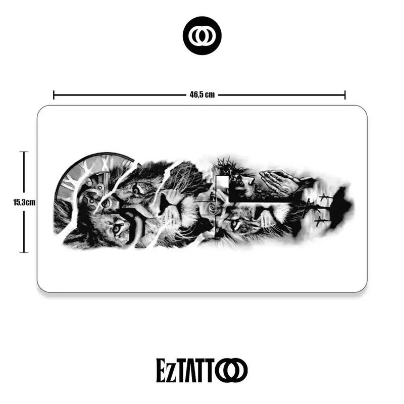 Cruz, Coragem e Caminho Braço Fechado Tatuagem Temporária